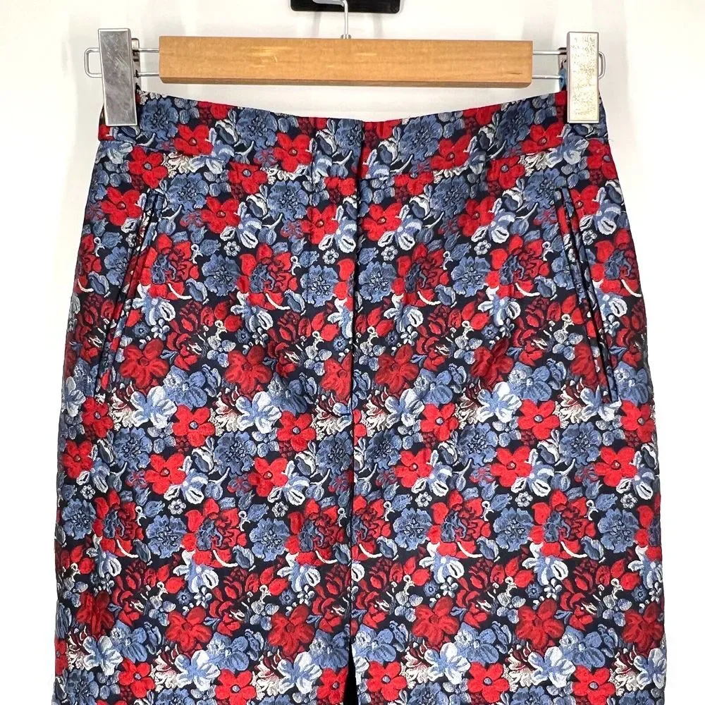 BCBGMAXAZRIA Liya Jacquard Pencil‎ Skirt Size XXS Floral Knee Length Front Slit
